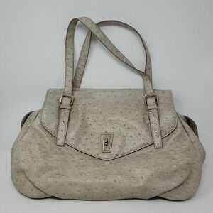 Marc by Marc Jacobs Ostrich Embossed Leather Shoulder Bag Cream Gold Turnlock